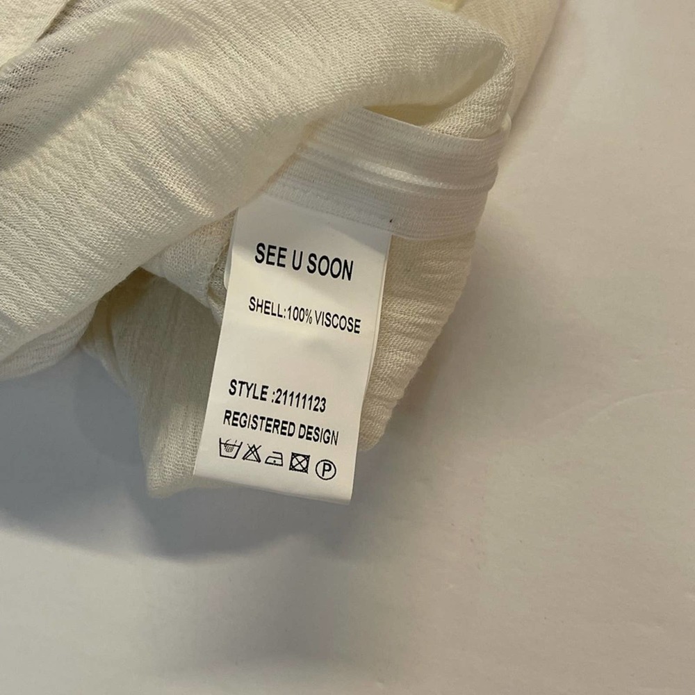 SEE U SOON Boho Style Beige w/Multi Color Cap Ruffled Sleeves & Banded Waistline - Picture 4 of 10